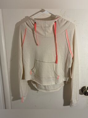 Free People We The Free Oatmeal Knit  Women's Pullover Hoodie With Pink Accents